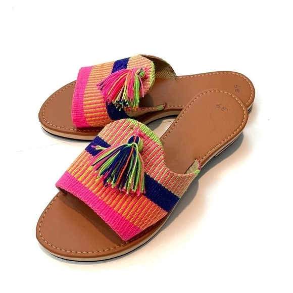 Handmade neon woven slides